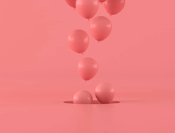 气球从孔中浮出的粉红色 极小的 赠与性的想法 3D渲染 — 图库照片