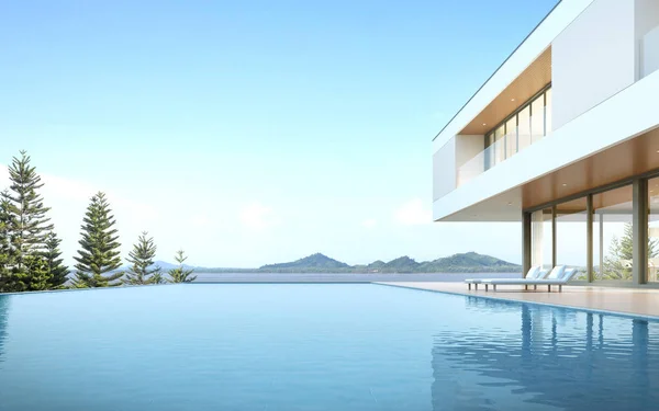 Perspective Luxury Modern House Swimming Pool Day Time Pine Trees — 스톡 사진