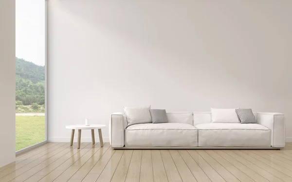 Perspektive Der Modernen Luxus Wohnzimmer Mit Weißem Sofa Auf Naturhintergrund — Stockfoto