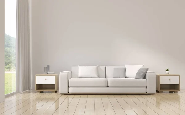 Perspektive Der Modernen Luxus Wohnzimmer Mit Weißem Sofa Auf Naturhintergrund — Stockfoto