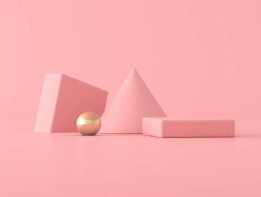 Pembe arkaplanda soyut geometrik şekil, pastel renkler, minimal biçim, 3d biçimlendirme