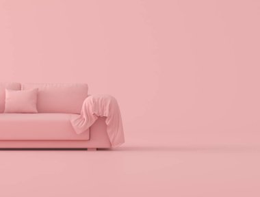 Pembe kanepe ve buruşuk çarşaf, minimum konsept, 3 boyutlu çizim..