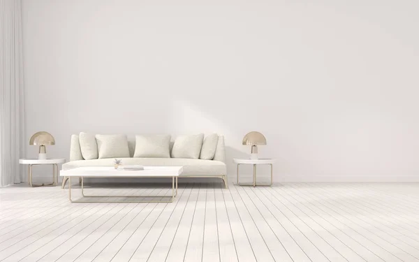 Pemandangan Ruang Tamu Dengan Sofa Kain Dan Meja Bundar Dinding — Stok Foto