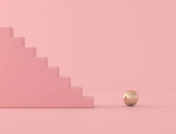 Pembe Merdiven Altın Kürenin Soyut Kavramı Minimal Stil Görüntüleme — Stok fotoğraf