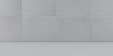 Abstract of architecture space with rhythm of concrete block with sun light cast shadow on the wall. 3D render.