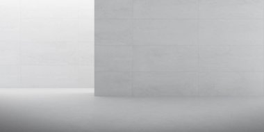 Abstract of architecture space with rhythm of concrete block with sun light cast shadow on the wall. 3D render.