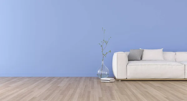 Pemandangan Ruang Tamu Biru Dalam Gaya Minimal Dengan Sofa Dan — Stok Foto
