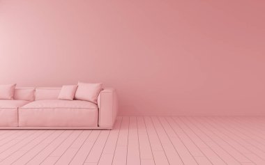 Sade arka planda pembe kanepenin maketi, minimal konsept, 3D görüntüleme.
