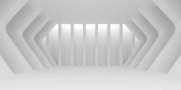 Abstract of architecture space with rhythm of white structure with sun light cast shadow on the wall. 3D rendering.