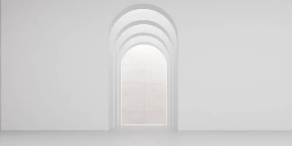 View Empty White Room Arch Design Concrete Floor Museum Space — Stock Photo, Image