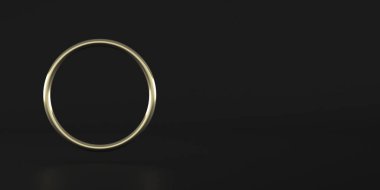 Soyut geometrik şekil, koyu arkaplanda altın yüzük, minimal biçim, 3D görüntüleme