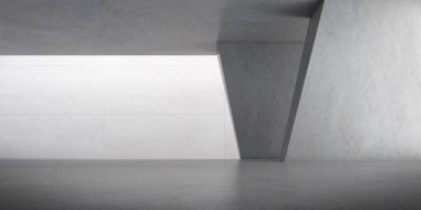 Güneş ışığının olduğu soyut beton alan gölgeyi duvara, geometrik yapıya, müze alanına, vahşet mimarisi perspektifine, 3D görüntüye yansıtıyor..