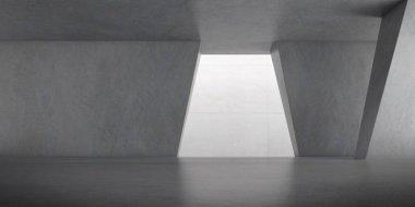 Güneş ışığının olduğu soyut beton alan gölgeyi duvara, geometrik yapıya, müze alanına, vahşet mimarisi perspektifine, 3D görüntüye yansıtıyor..