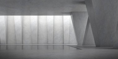 Güneş ışığının olduğu soyut beton alan gölgeyi duvara, geometrik yapıya, müze alanına, vahşet mimarisi perspektifine, 3D görüntüye yansıtıyor..