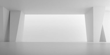 Güneş ışığının olduğu soyut beton alan gölgeyi duvara, geometrik yapıya, müze alanına, vahşet mimarisi perspektifine, 3D görüntüye yansıtıyor..