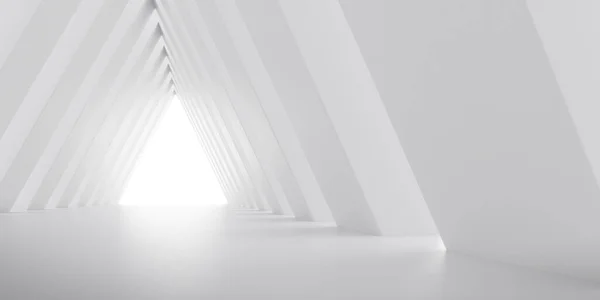 Duvarında ışık gölgesi olan beyaz beton iç mekan, Geometrik yapı, gaddarlık mimarisi perspektifi, müze uzay tasarımı. 3d oluşturma.