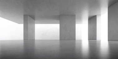 Güneş ışığının olduğu soyut beton alan gölgeyi duvara, geometrik yapıya, müze alanına, vahşet mimarisi perspektifine, 3D görüntüye yansıtıyor..