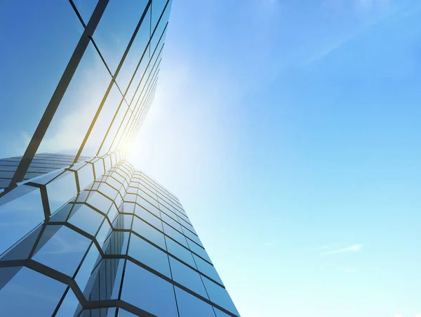 Vista Del Edificio Vidrio Sobre Fondo Azul Del Cielo Concepto — Foto de Stock