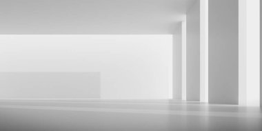 Güneş ışığının olduğu soyut beton alan gölgeyi duvara, geometrik yapıya, müze alanına, vahşet mimarisi perspektifine, 3D görüntüye yansıtıyor..