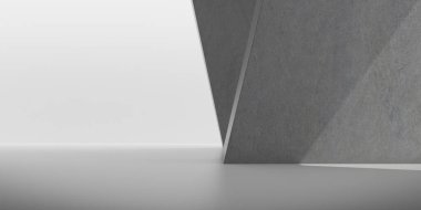 Güneş ışığının olduğu soyut beton alan gölgeyi duvara, geometrik yapıya, müze alanına, vahşet mimarisi perspektifine, 3D görüntüye yansıtıyor..