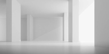 Güneş ışığının olduğu soyut beton alan gölgeyi duvara, geometrik yapıya, müze alanına, vahşet mimarisi perspektifine, 3D görüntüye yansıtıyor..