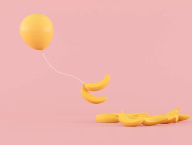 Pembe arka planda muzlu sarı yüzen balon fikri. 3B görüntüleme.