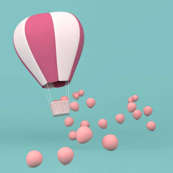 最小的概念浮动气球和编织篮在粘贴的背景 3D渲染 — 图库照片