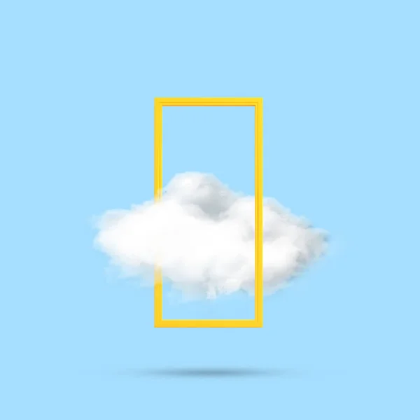 Imagen Conceptual Mínima Puerta Abierta Amarilla Con Nube Blanca Sobre — Foto de Stock