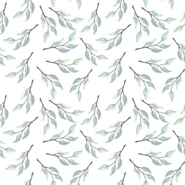 Suluboya desensiz yapraklar. El çizimi beyaz arkaplan