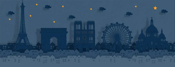 Símbolo Paris Papel Bonito Com Cidade Torre Eiffel Noite Bem —  Vetores de Stock