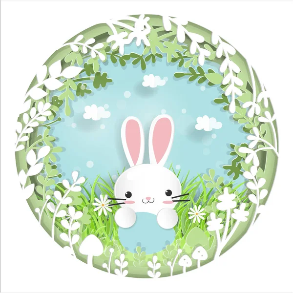 Tavşanlı Paskalya kartı, kağıt kesimi vektör çizimi