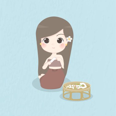 Taylandlı geleneksel elbiseli kadın, karakter tasarımı vektör çizimi.