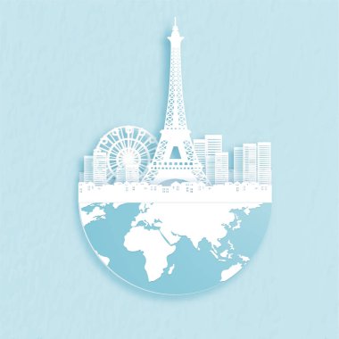 Paris, Fransa 'nın kağıt sanatı. Yeryüzündeki şehir. Vektör illüstrasyonu.