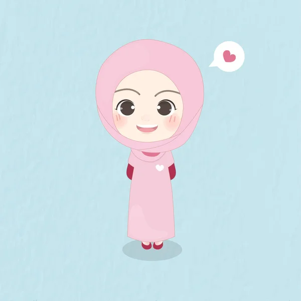 イスラム教徒の少女とキャラクターデザイン 笑顔の女の子 ベクターイラスト — ストックベクタ