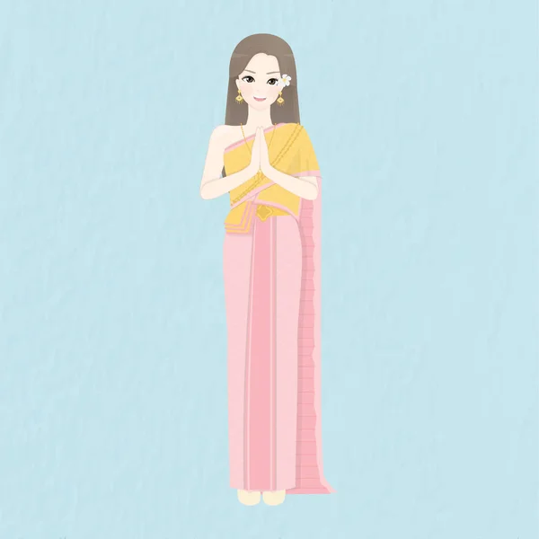 Тайская Девушка Тайском Водном Фестивале Векторная Иллюстрация — стоковый вектор