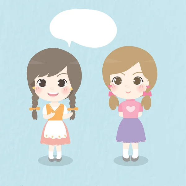 Mädchen Stellt Freunde Mit Sprechblase Vor Vektorillustration — Stockvektor