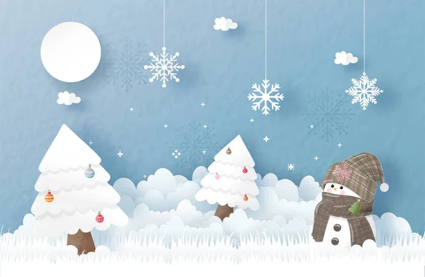 Celebrações Natal Com Bonitinho Boneco Neve Para Cartão Natal Estilo — Vetor de Stock