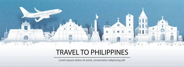 Publicidade Viagem Com Viagens Para Filipinas Conceito Com Vista Panorâmica — Vetor de Stock