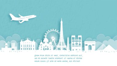 Fransa 'nın ünlü kağıt kesim stili illüstrasyonunda Paris' e Hoş geldiniz posteri.