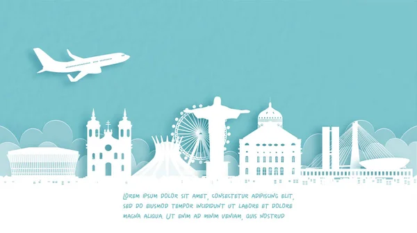 Travel Poster Welcome Rio Janeiro Brazil Famous Landmark Paper Cut — Stock Vector