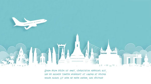 Cartaz Viagem Com Bem Vindo Bangkok Tailândia Famoso Marco Papel —  Vetores de Stock