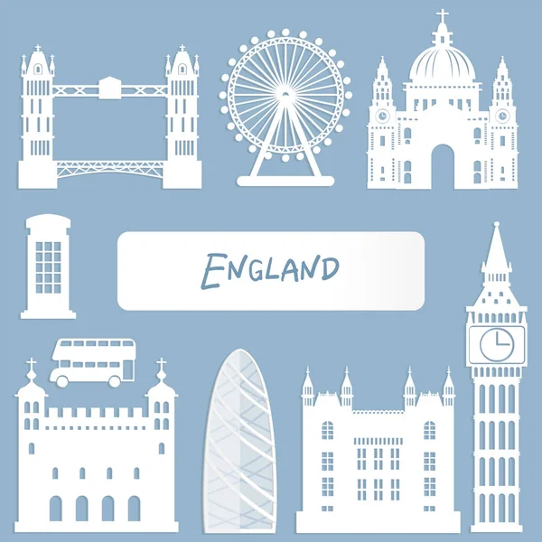 Conjunto Puntos Referencia Inglaterra Ilustración Vectorial — Archivo Imágenes Vectoriales