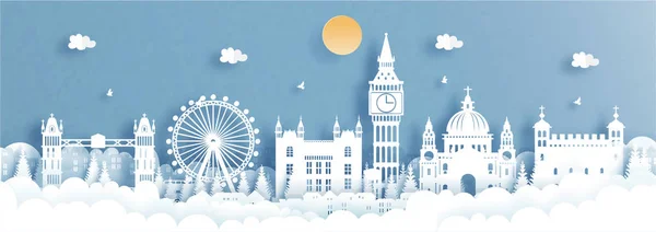 Londra, İngiltere 'nin dünyaca ünlü simgesi. Seyahat konsepti kağıt kesimi biçim vektör illüstrasyonu