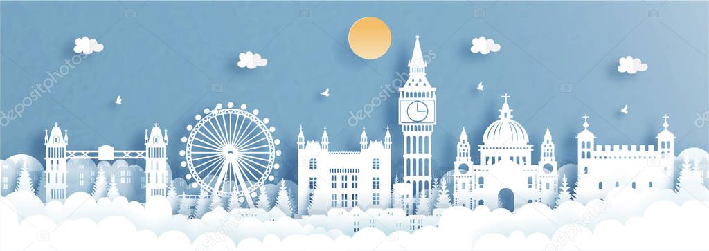 World famous landmark of London, England. Travel concept paper cut style vector illustration