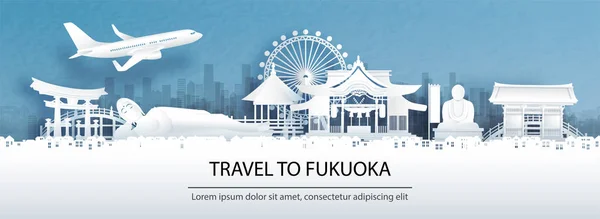 Reklama Podróży Podróży Fukuoka Japonia Papierowym Stylu Cięcia Wektor Ilustracji — Wektor stockowy