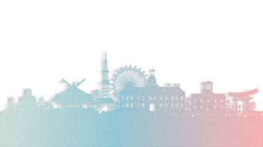Japonya 'nın ünlü kağıt kesim stili illüstrasyonunda Sapporo ile seyahat posteri.