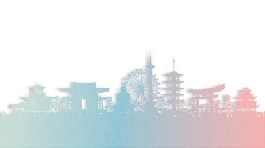Kyoto ile seyahat posteri, Japonya 'nın ünlü kağıt kesim biçimi vektör illüstrasyonunda.