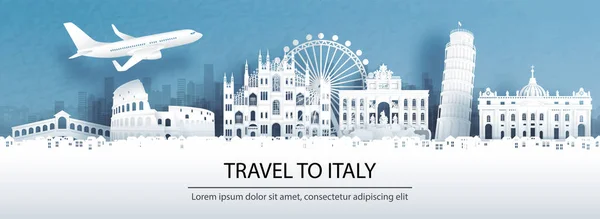 Publicidad Viajes Con Concepto Viaje Italia Con Vista Panorámica Del — Vector de stock