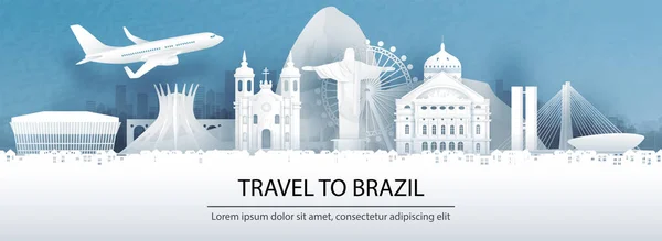 Publicidad Viajes Con Concepto Viaje Brasil Con Vista Panorámica Del — Vector de stock