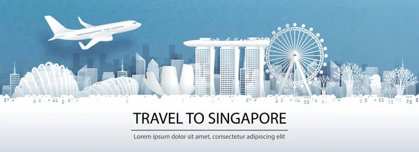 Publicidad Viajes Con Concepto Viaje Singapur Con Vista Panorámica Del — Vector de stock